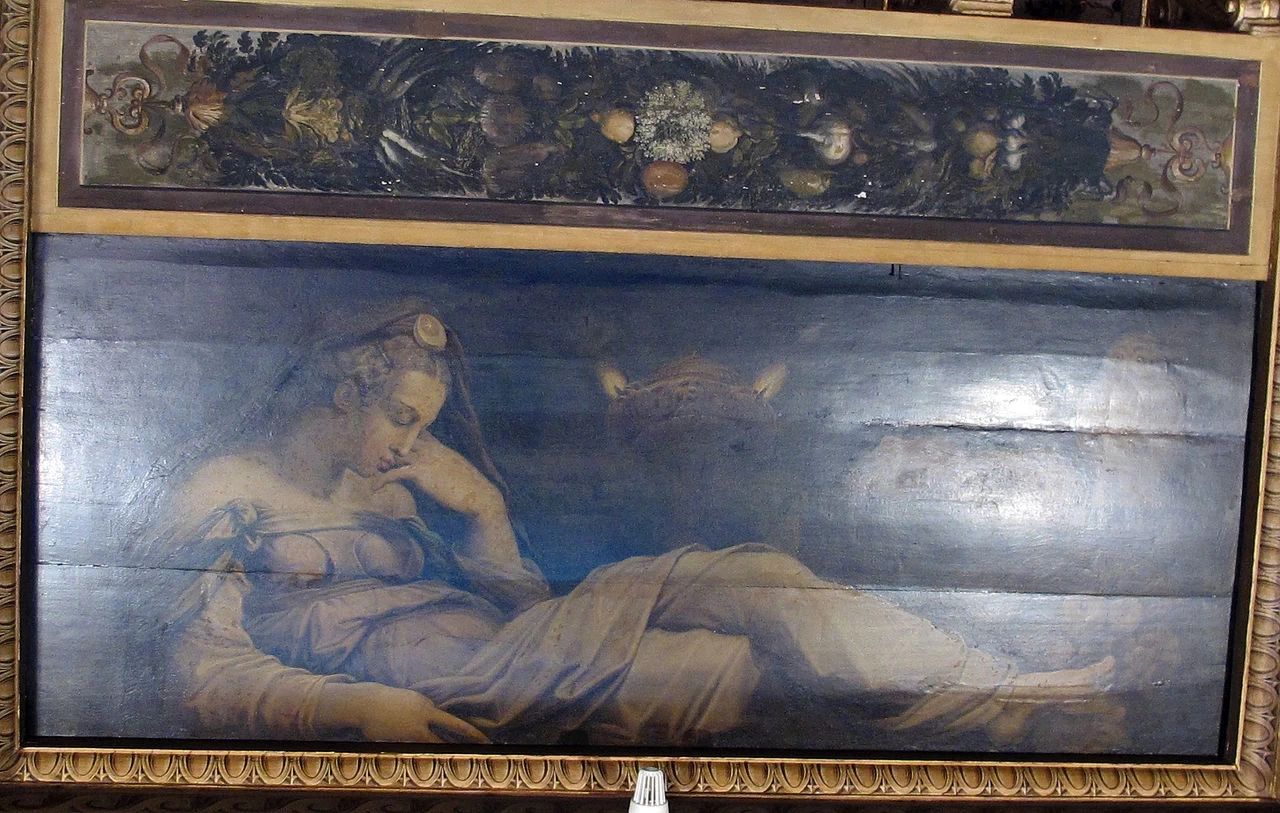 Sala degli elementi, aria, notte, di Vasari, C. Gherardi e Marco da Faenza